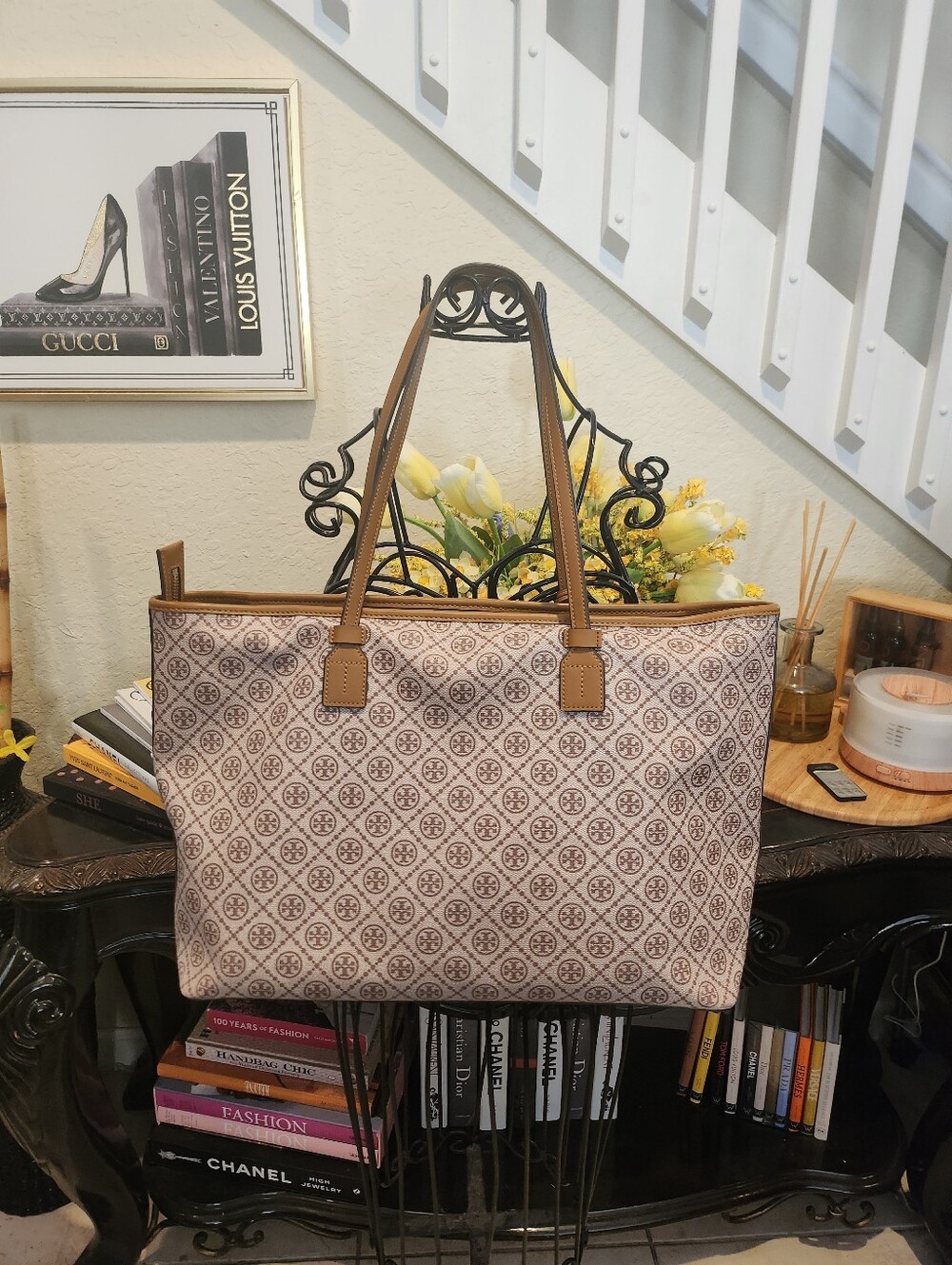 Tory Burch T Monogram Coated Canvas Tote - Picture 4 of 8